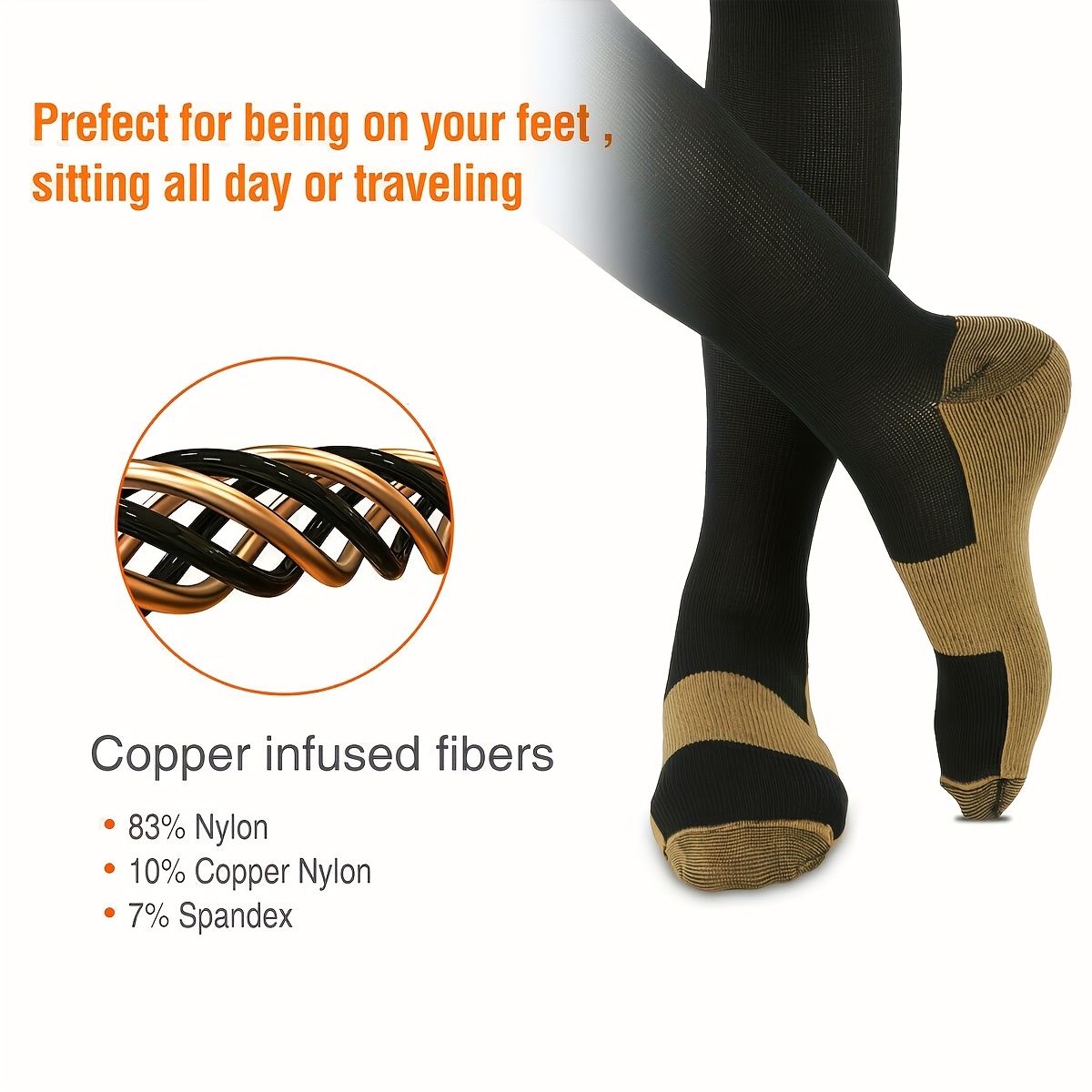 5 Pairs 20-30Mmhg Copper Compression Socks
