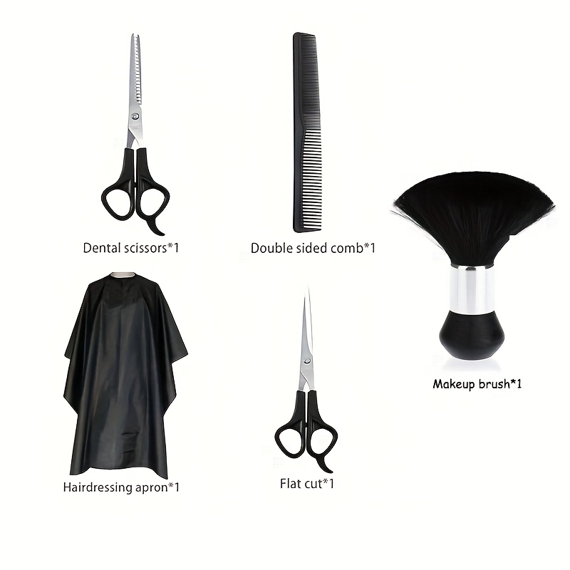 Image of 5pcs/styling Tool Set - Includes Hair Comb, Thinning Shears, Hair Brush, Straight Scissors, Hair Apron, Adult Hair Cutting And Dyeing Apron Hair Cape Matching Hair Comb