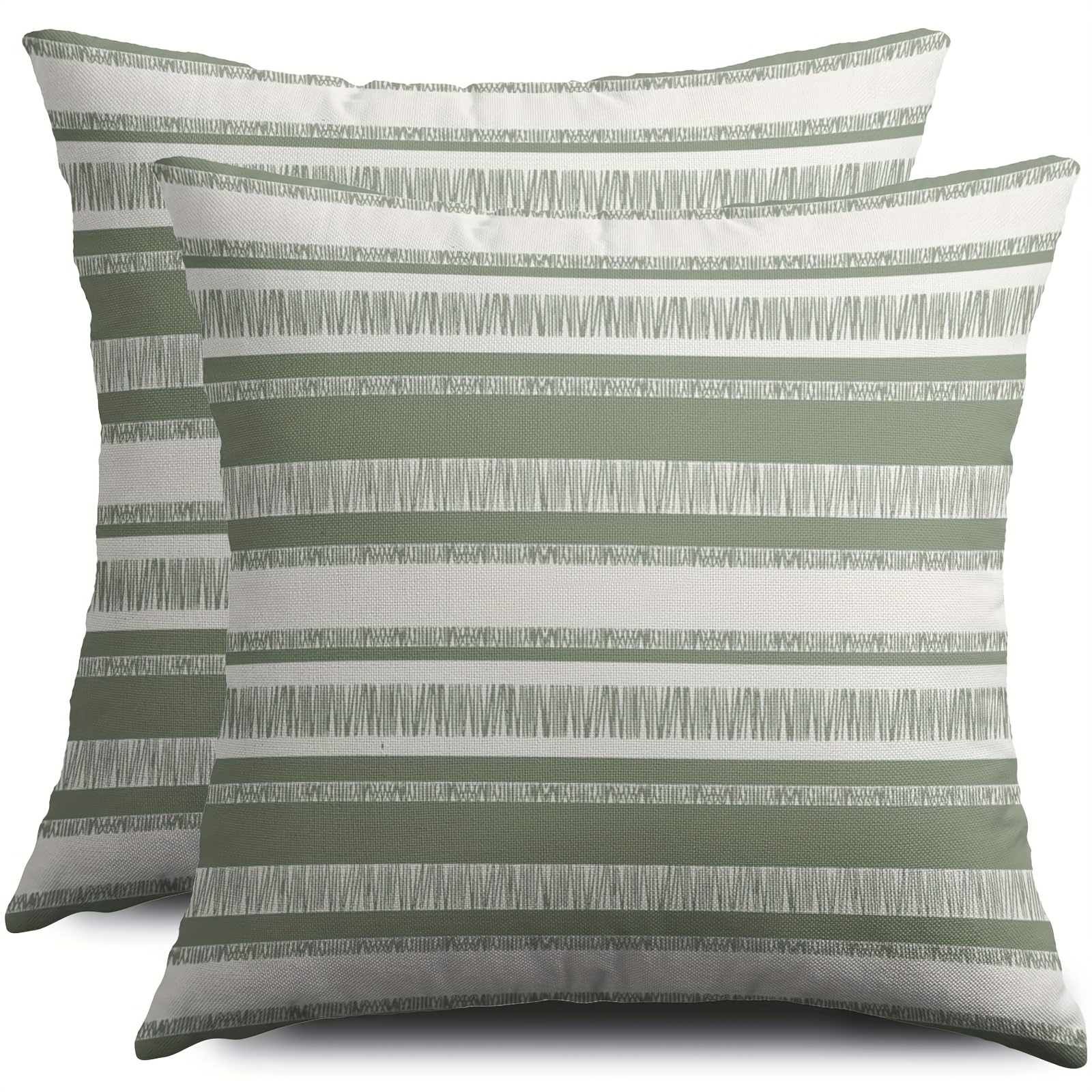 TEMU 2pcs Light Green Linen Pillow Covers - Sage Green Boho Striped Decorative Throw Pillow Cases, 16x16 18x18 20x20 Inch, Zipper Closure & Machine