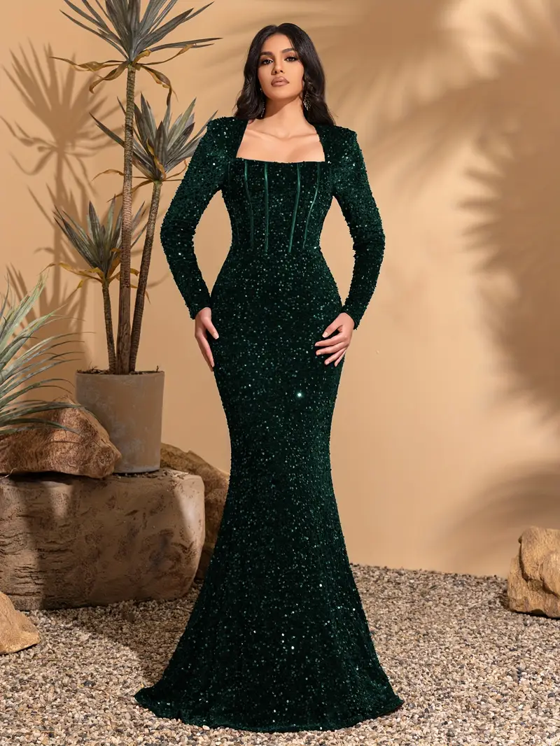 square neck sequin long sleeve bodycon gown elegant chic - Temu Saudi Arabia square neck sequin long sleeve bodycon gown elegant chic - Temu Saudi Arabia