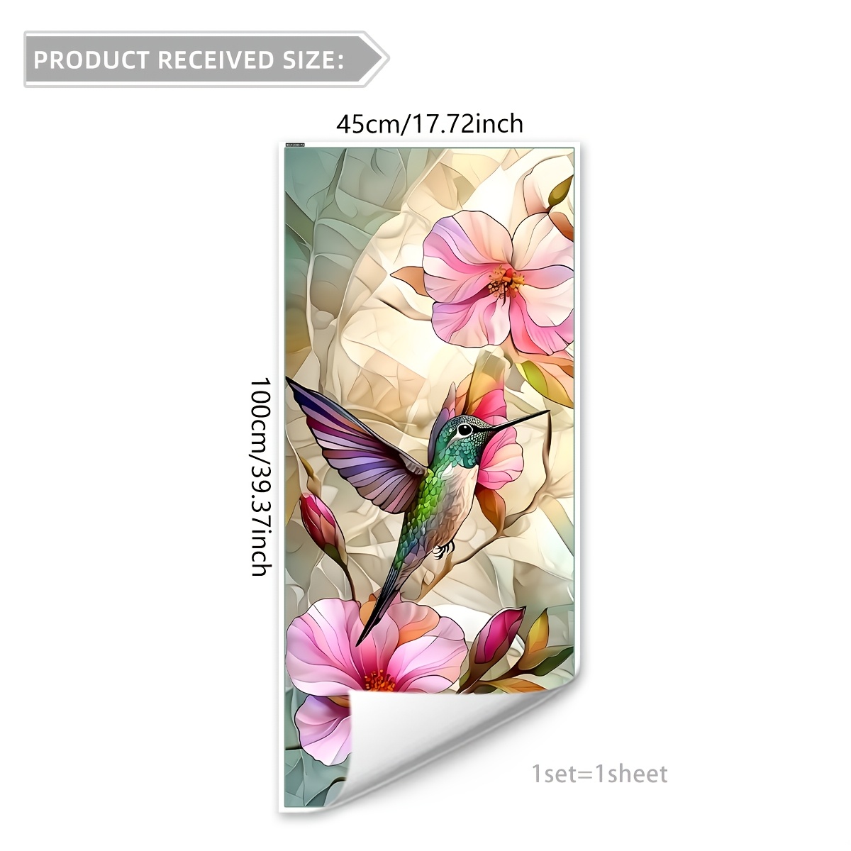E-shop (45 x 100 cm) Vintage Kolibri Blumen Dekorative Glasfenster Folie Verdunkelung Veredelung Buntglas Aufkleber BDJ12000-YX