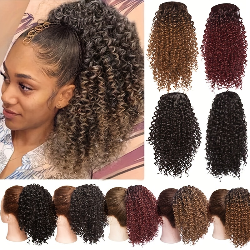 8 inch short   ponytail extensions for synthetic afro hair with 2 clips multi color options light brown to dark red secure drawstring closure for     ponytail hair extensions details 0