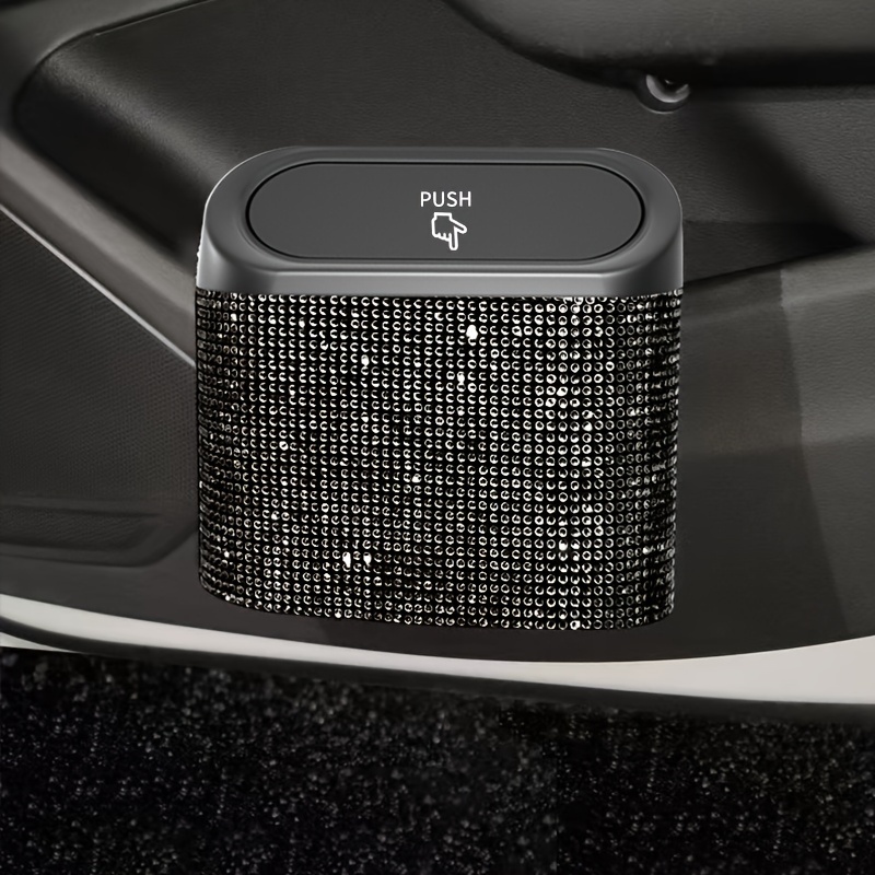 TEMU Artificial Inlaid Car Trash Can, Car Interior Hanging Storage Bin Automatic Lid Trash Can Bag Multi-functional Mother Car Accessories