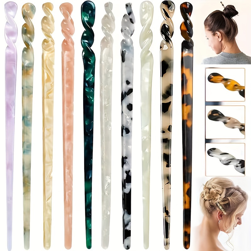 

5pcs Acetate Hair Sticks Hair Chopsticks Styling Hair Vintage Leopard Print Hairpin Chopsticks Hairpins Disk With Flannelette Bag For Women Color Random