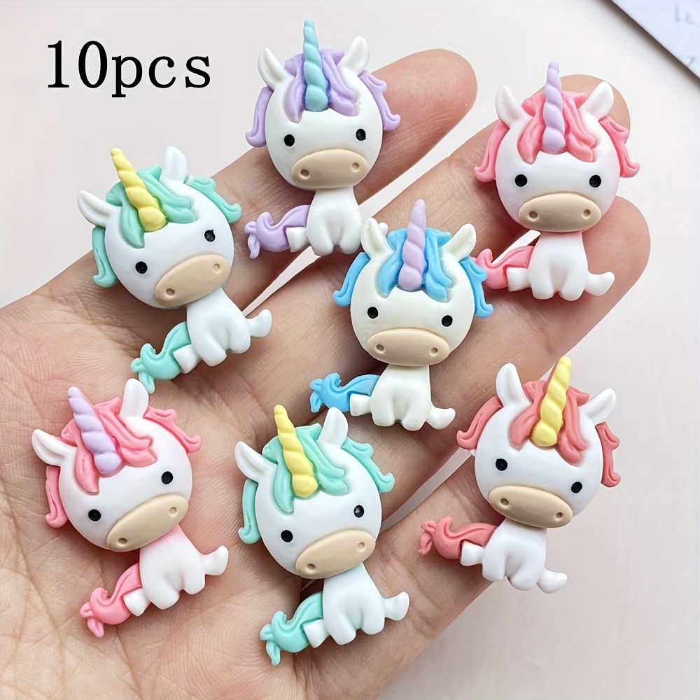 E-shop 2D Flat - 5/10 Stück Bunte 3D Cartoon Einhorn Harz Cabochons - Flache Rückseite Charms für Scrapbooking, Schmuckherstellung und