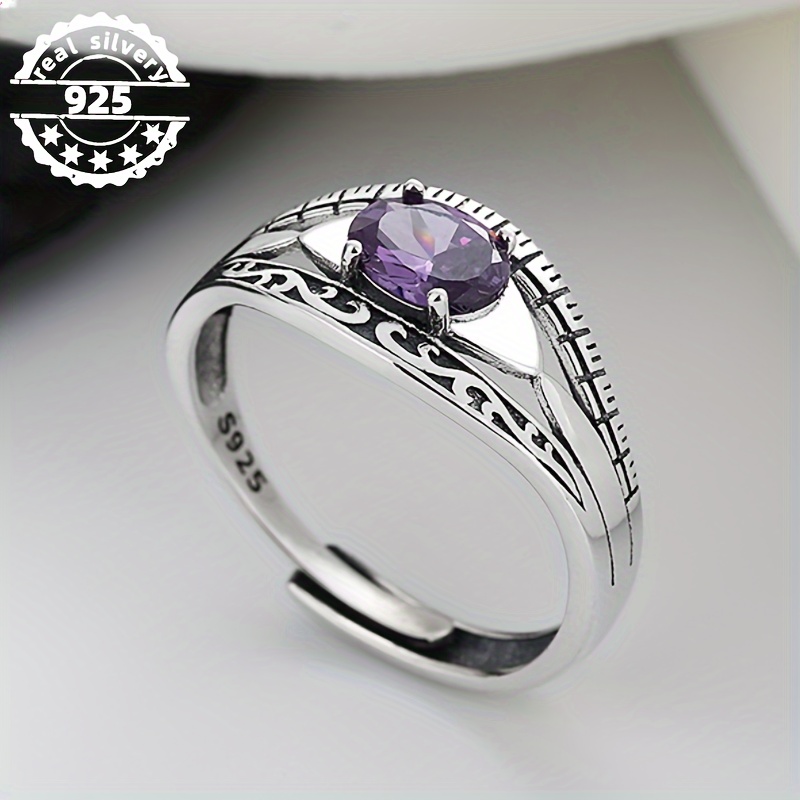 

S925 Sterling Silver Ring Inlaid Waterish Zirconia In Purple Of Beauty And Mystery High Quality Adjustable Ring3.4g/0.12oz