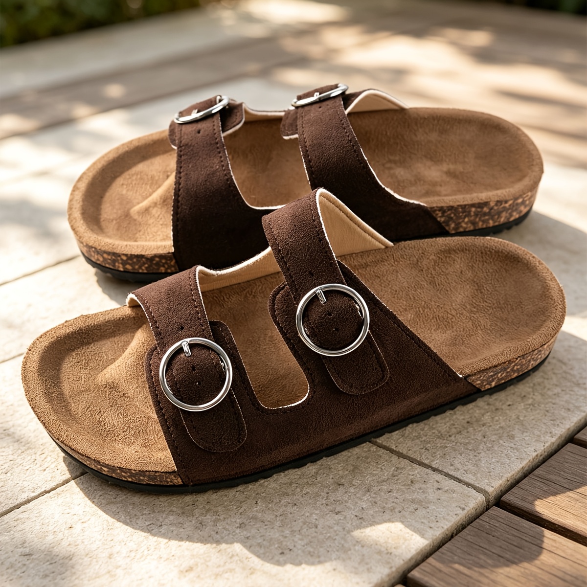 TEMU Smalleyes Double-strap Men's Mule Slippers Spring Summer Style, Delicate Velvet For Contact, Design For Quick , Double-layer Straps With Round