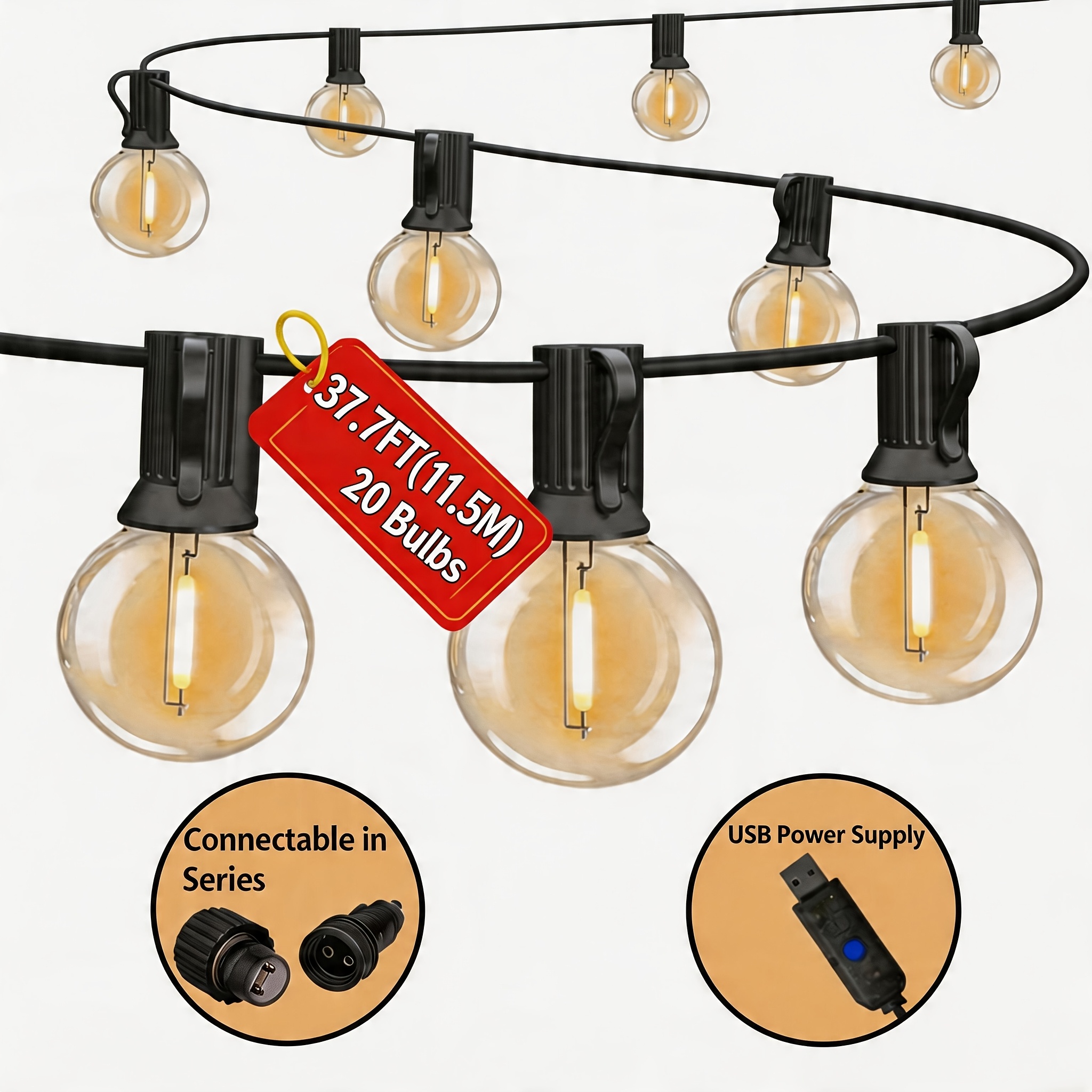 G40 Vintage Edison žarnice LED zunanje girlande 54FT/37FT/21FT za teraso, zunanja viseča luč za , teraso, vrt, dvorišče, balkon, dvorišča,