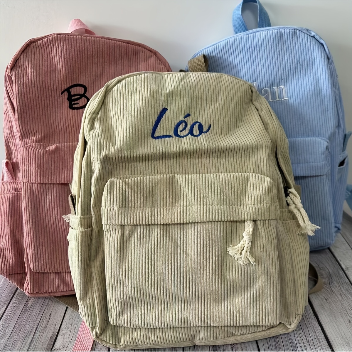 

Custom Personalized Name Text Corduroy Backpack, Name Customization School Bag