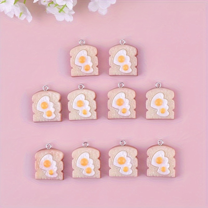 

10pcs Resin Toast Egg Charms Funny Simulation Food Bread Pendants For Jewelry Making Diy Handmade Necklace Bracelet Key Chain Accessories