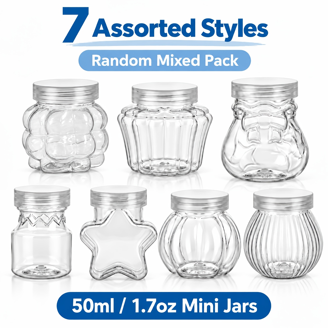 TEMU Lot de 14 mini pots à bonbons de 1,7 oz mélangés et avec couvercles, contenants de rangement décoratifs transparents, bouteilles cadeaux pour de