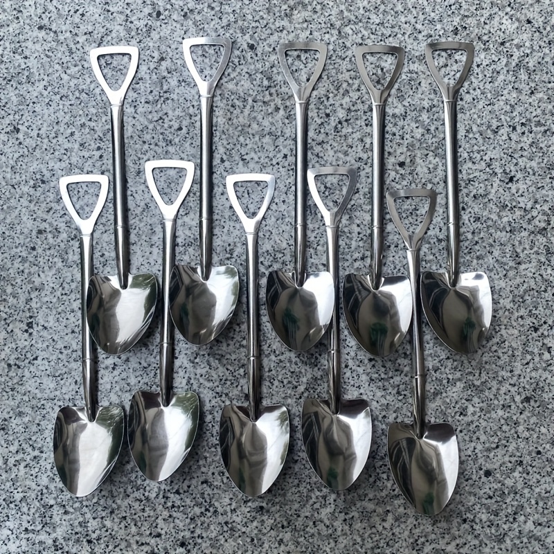 TEMU 10pcs Stainless Steel Ice Cream Spoons, Creative Shovel Design, Metal Kitchen Tools Set For Desserts, Tea, Coffee, Home, Kitchen, Restaurant Use