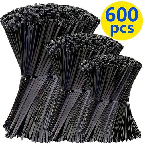 600pcs black self locking nylon zipper sizes 10 15 20cm uv protection computer cable and wire storage tape fixing and binding zipper for indoor and outdoor cables gardening binding zipper cable manasynthetic gemstoneent home