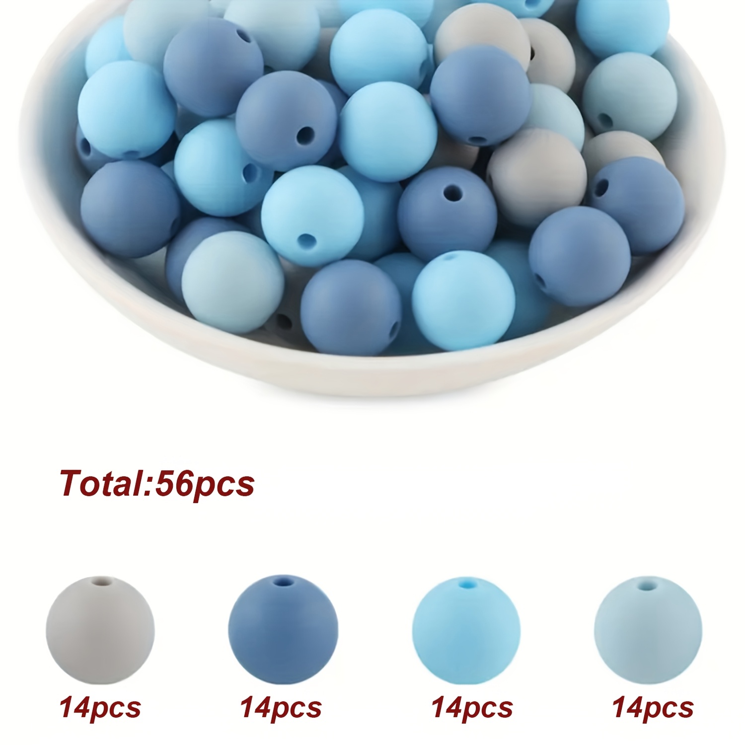 TEMU Ensemble de bijoux de perles en silicone rondes de couleur pour les vacances de printemps et d'été, 56 pièces, comprenant des perles de couleur