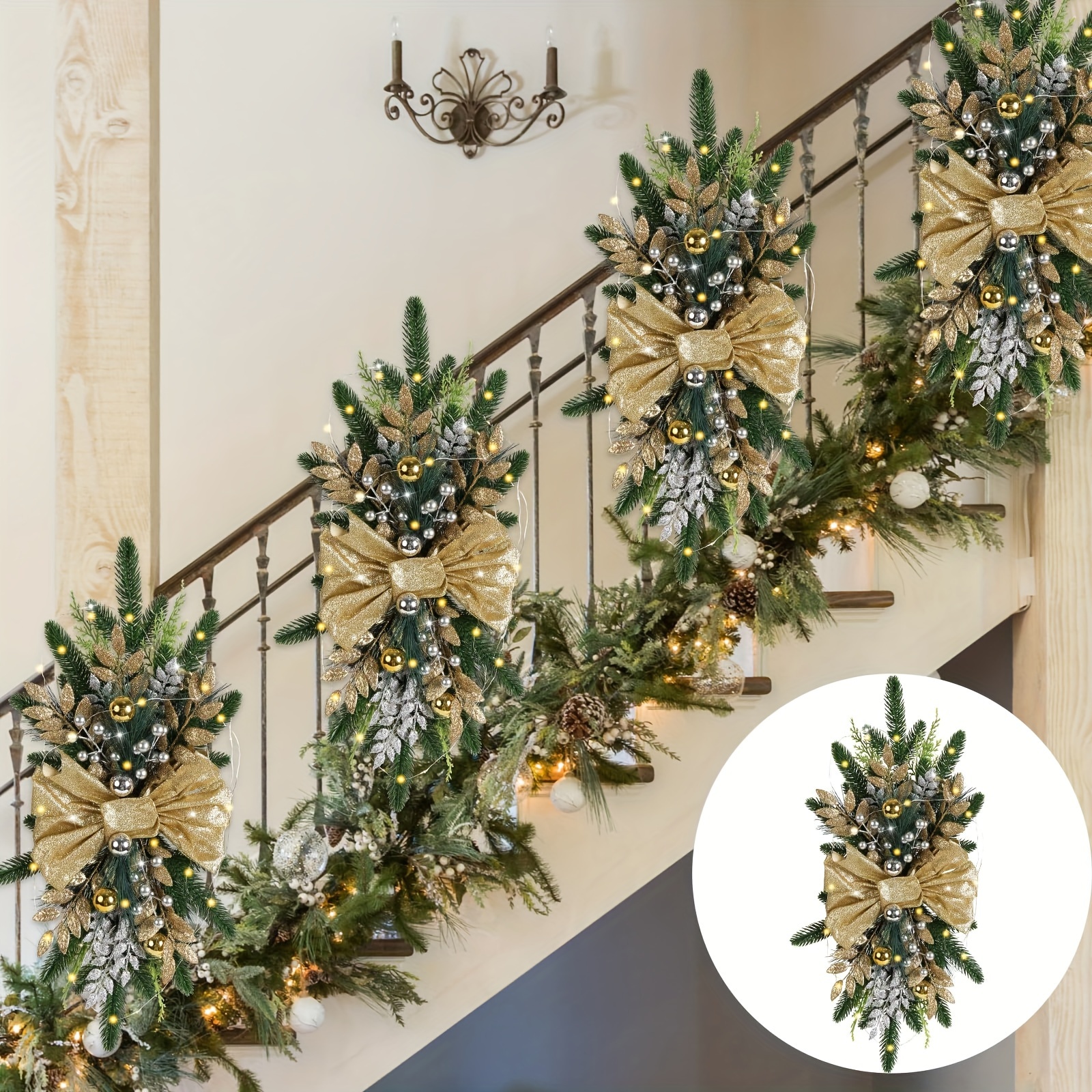 TEMU 1pc Christmas Stair , Home Decor, No , Style, Plastic, Hanging Wreath For Room, Window, - Suitable For Christmas, Halloween, Hanukkah, Thanksgiving - Battery-free