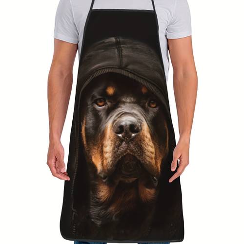 1pc fashion rottweiler print kitchen apron vintage style durable polyester adjustable neck and waist straps opaque with pocket ideal for cooking essentials