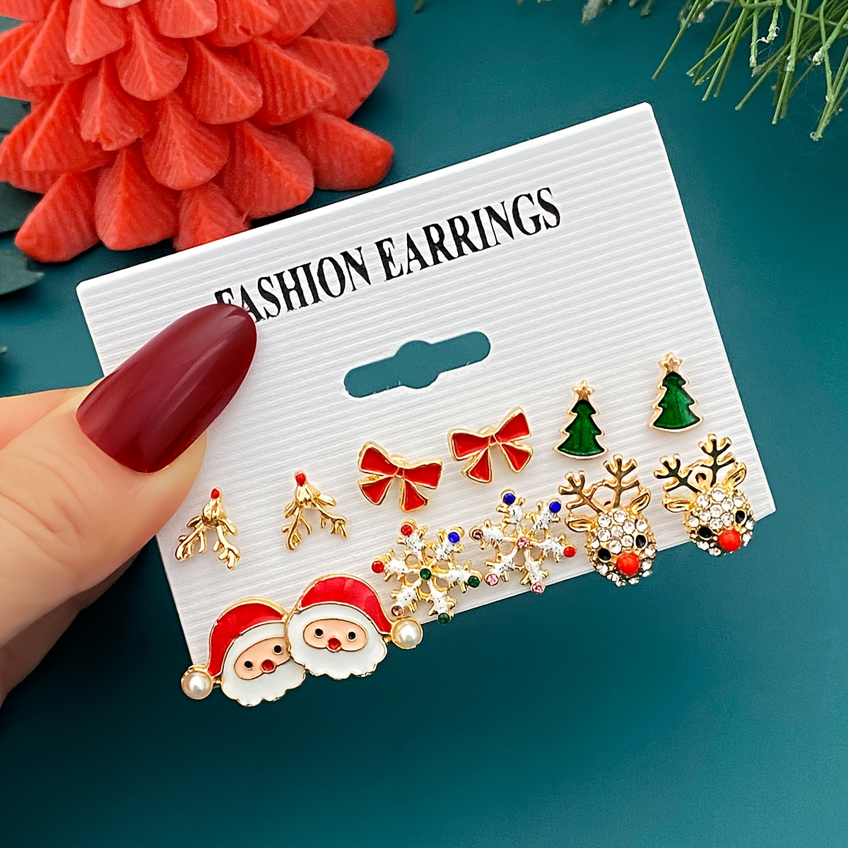 TEMU 6 Pairs Of Christmas Tree, Santa Claus, And Reindeer Earrings Set In Various Styles, Women To As Christmas Holiday Gifts