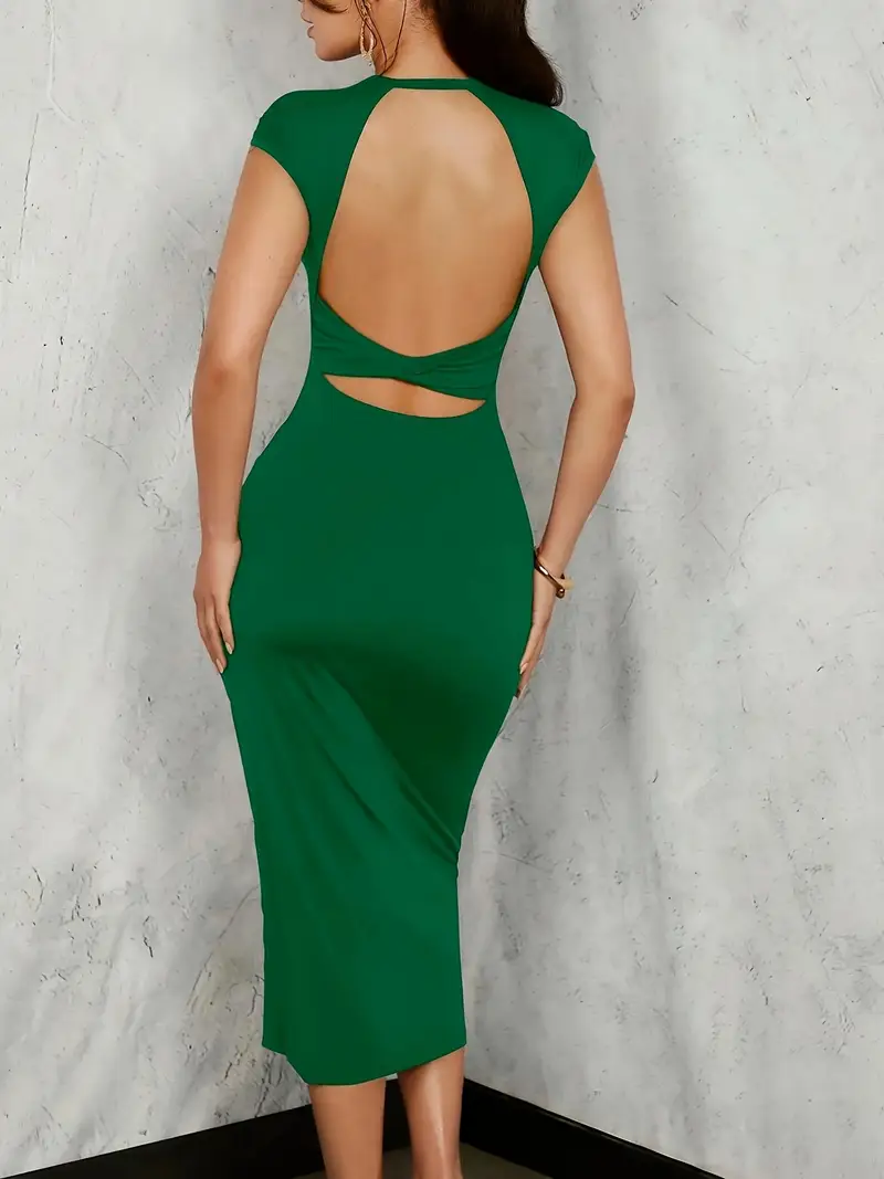 green knit backless dress Isadora Backless Dress