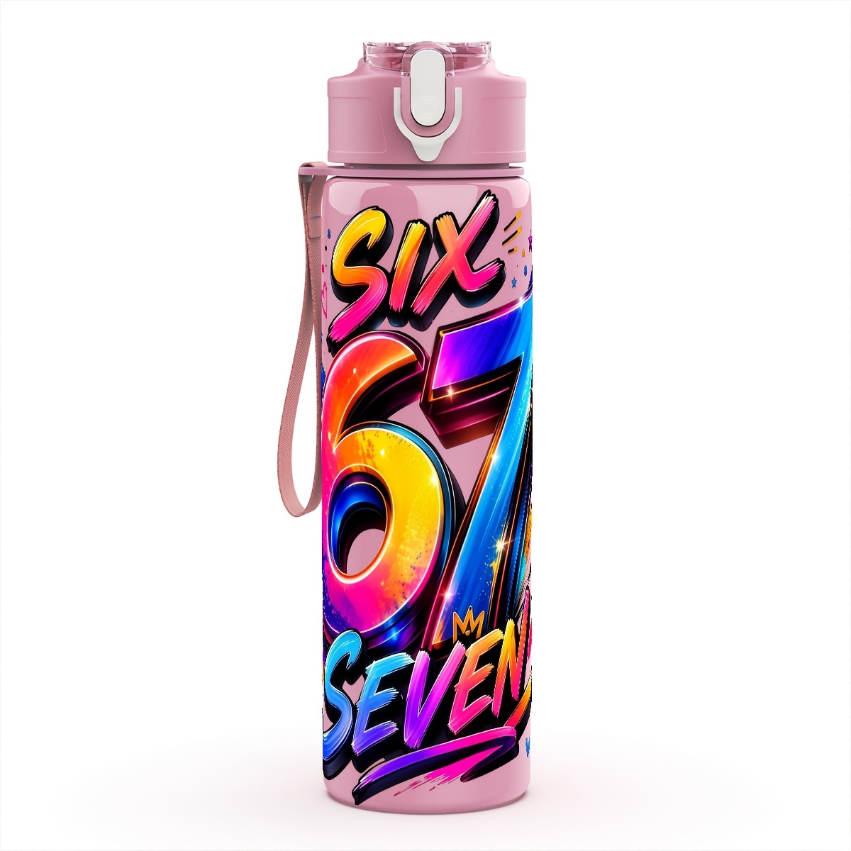 TEMU 1 Botella de agua de plástico, 67 Impresión temática graffiti neón, para ir al trabajo, el hogar y el picnic, 25 oz/750 ml - Diseño seguro para