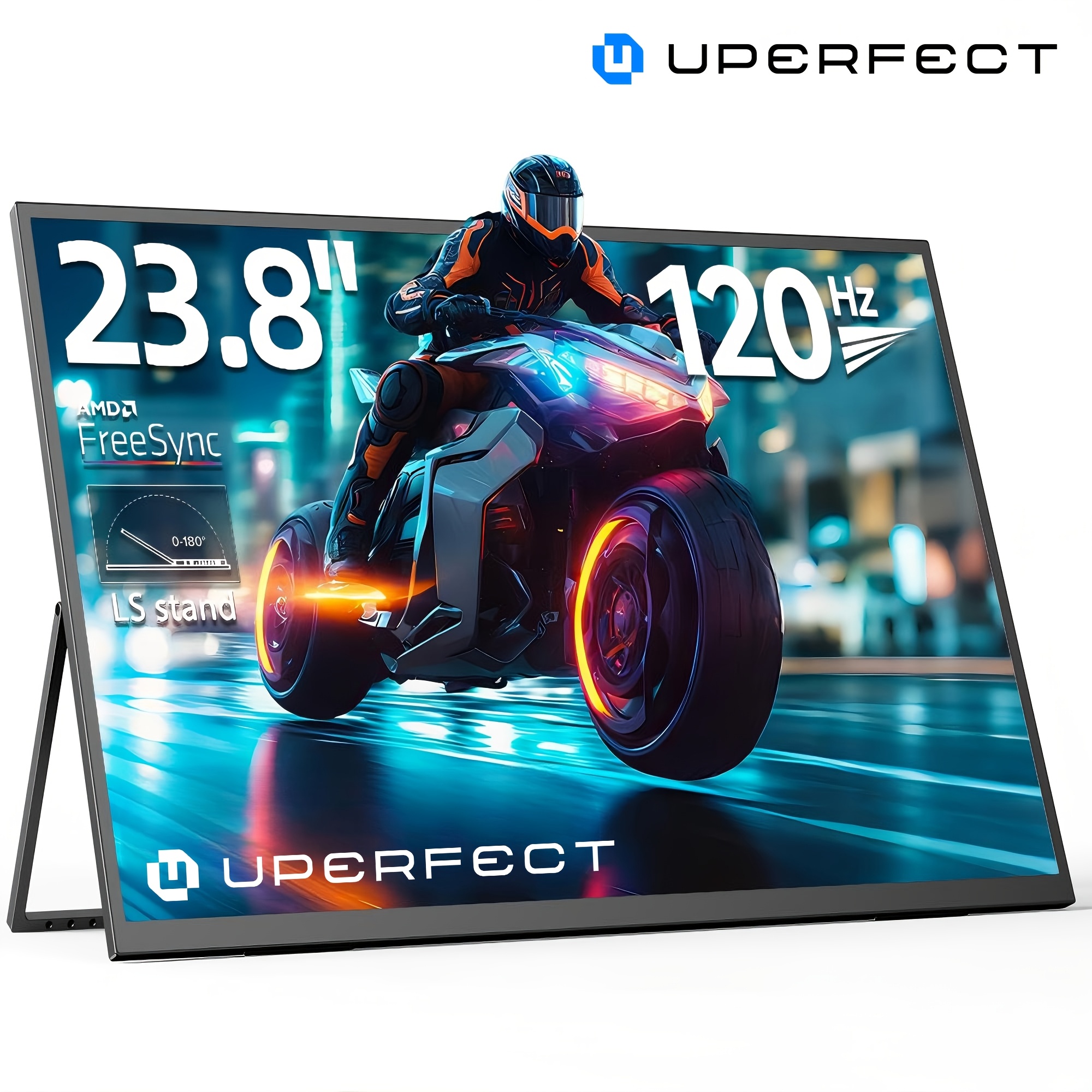 Image of Uperfect 23.8" 120hz Portable Monitor With 180° Adjustable Kickstand & Vesa, Large Portable Gaming Monitor With Hdtv Type C, External Portable Monitor For Laptops, , Phones, Mini Pc