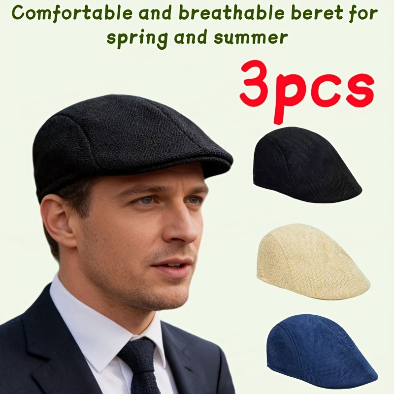 TEMU Set da 3 pezzi, traspirante /estate, Cappello a d'anatra stile newsboy , Cappello casual da esterno