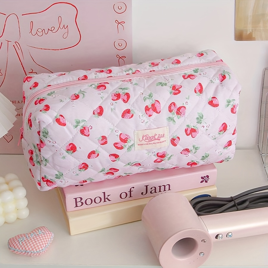 TEMU Patterned Quilted Hair Dryer/curling , Multi-pocket Storage Bag, Curling Iron Storage Bag, Travel Toiletry Bag, Large Makeup Bag, Can Hold