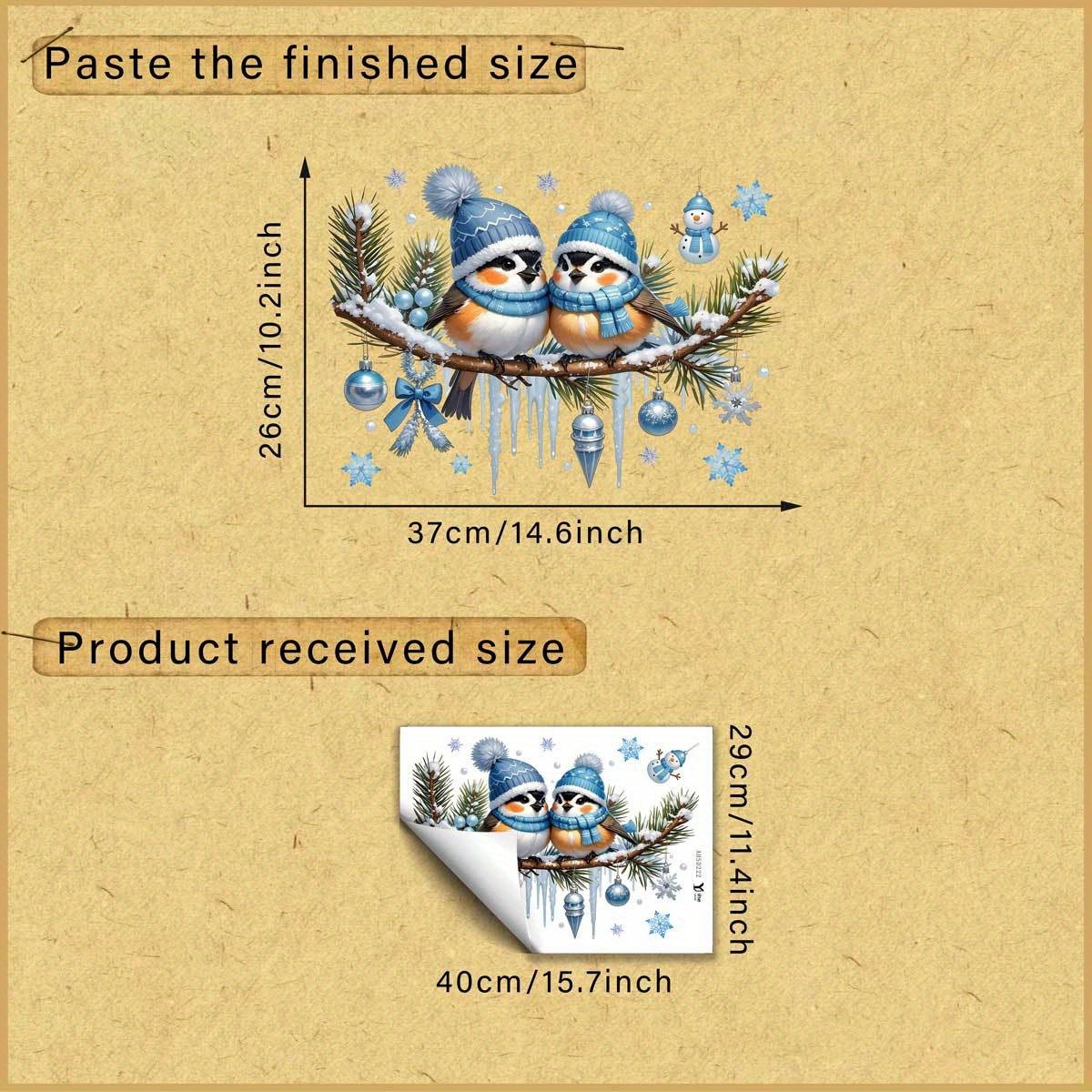 TEMU 1pc Christmas Bird Snowflake Snowman Pine Branch Window Decal, Creative Diy Self-adhesive Removable Double-sided Pvc Glass Decal For Beautifying