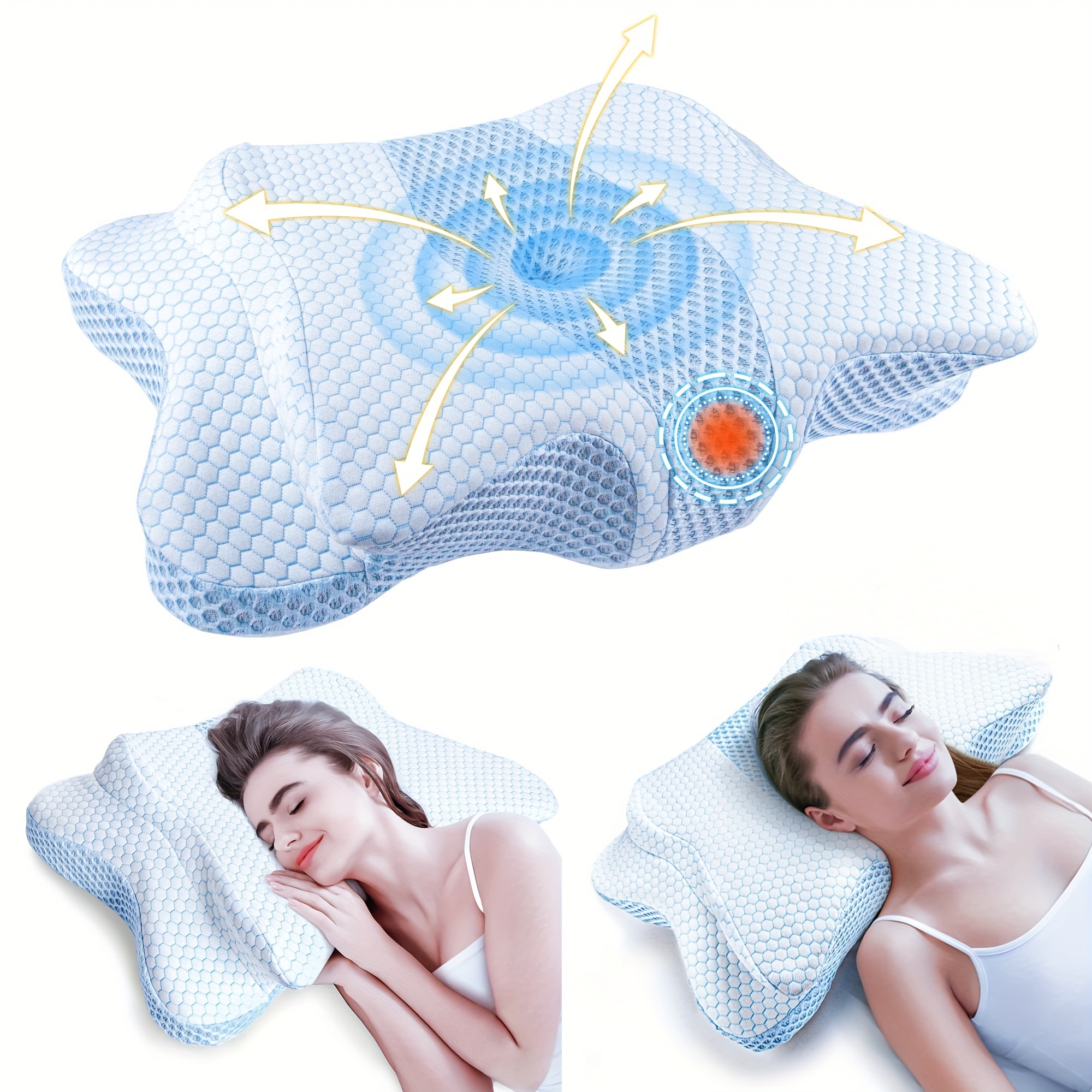  Almohadas de espuma viscoelástica para aliviar el dolor de  cuello, almohada cervical ortopédica ergonómica para soporte de cuello y  dolor de hombro, almohada de contorno para dormir de lado : Hogar