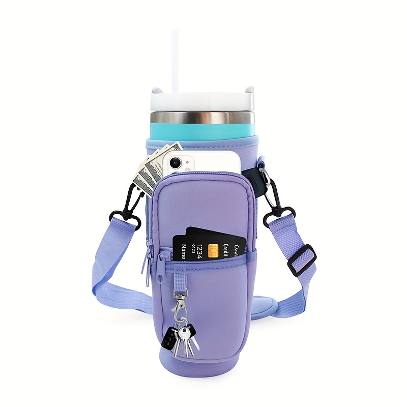 Image of 1pc, Suitable For 40oz Water Cup Sleeve With Keychain, Diving Material Protective Cover, Crossbody Bottle Bag