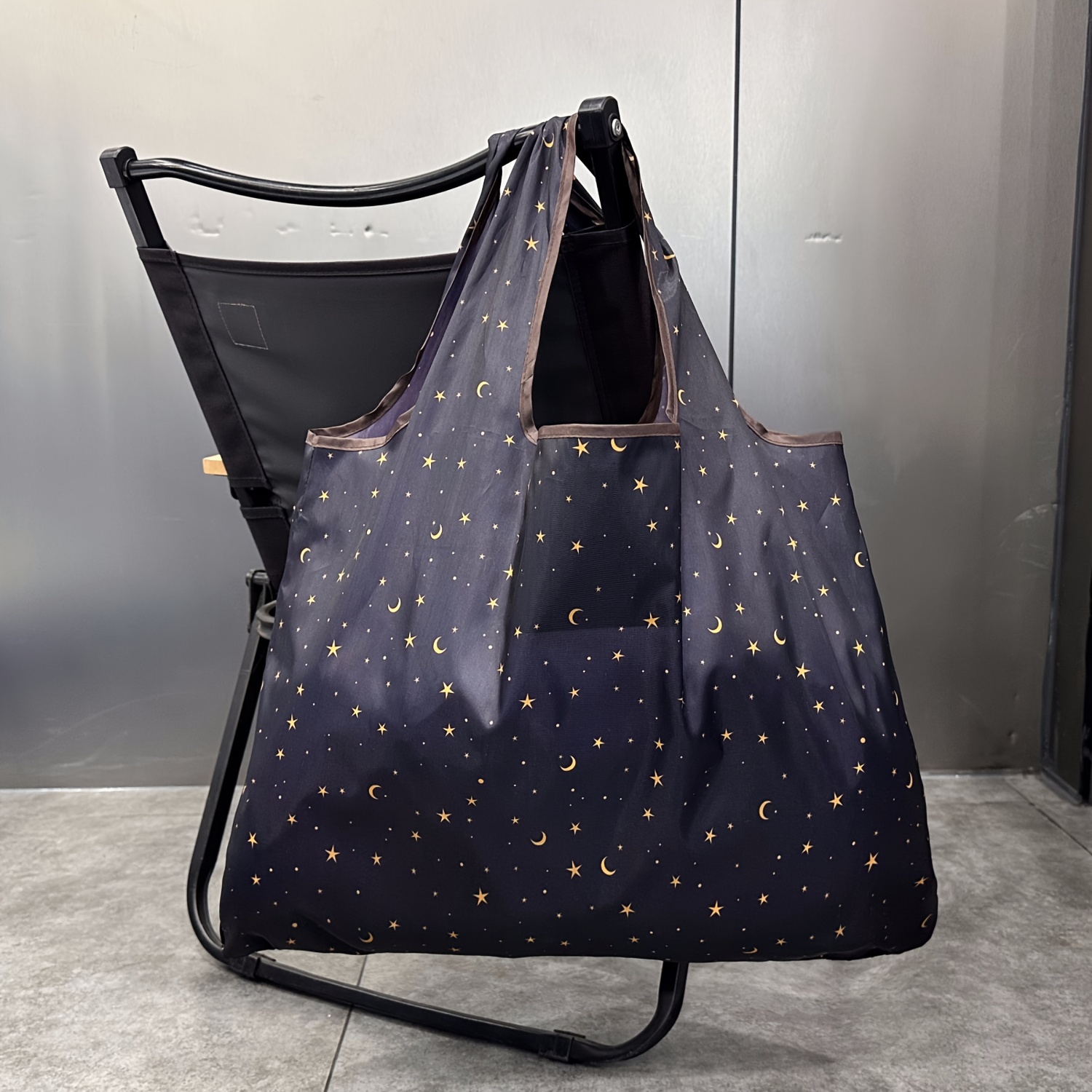 

Large Capacity Grocery Shopping Bag, Star And Moon Pattern Shoulder Bag, Foldable Tote Bag For Travel Picnic Camping