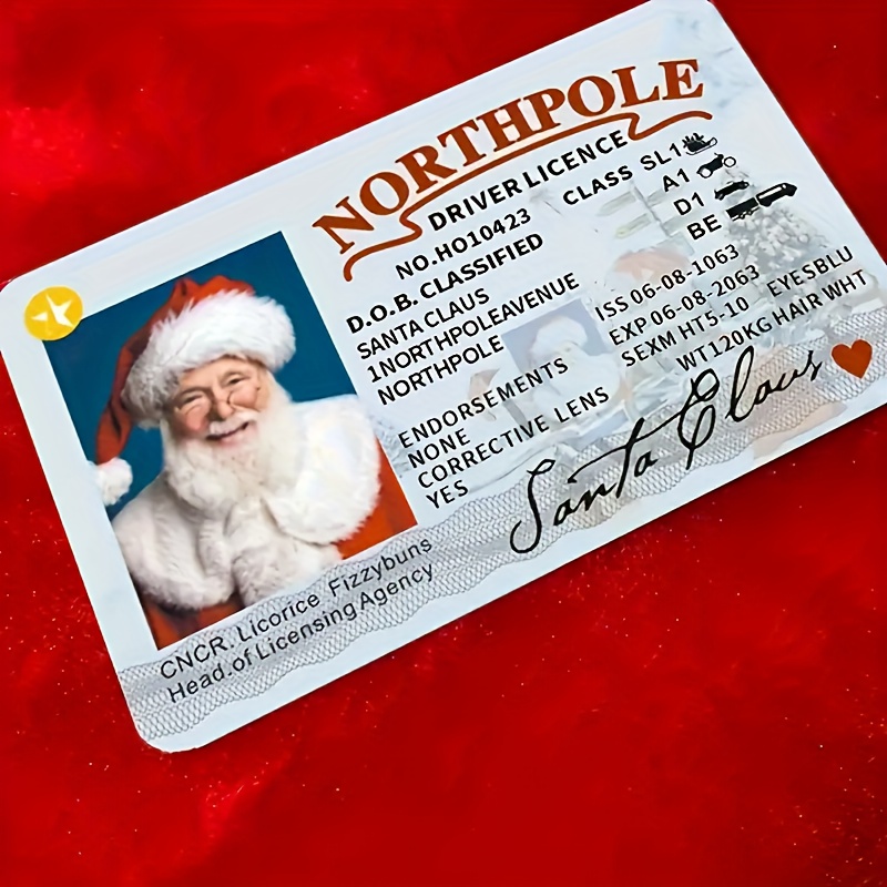 

1pc Santa Claus Simulation Driver's License Greeting Card, Unique Christmas Tree Ornament, Festive Party Accessory, Perfect For Christmas Eve Surprise & Holiday Gift Box Decoration