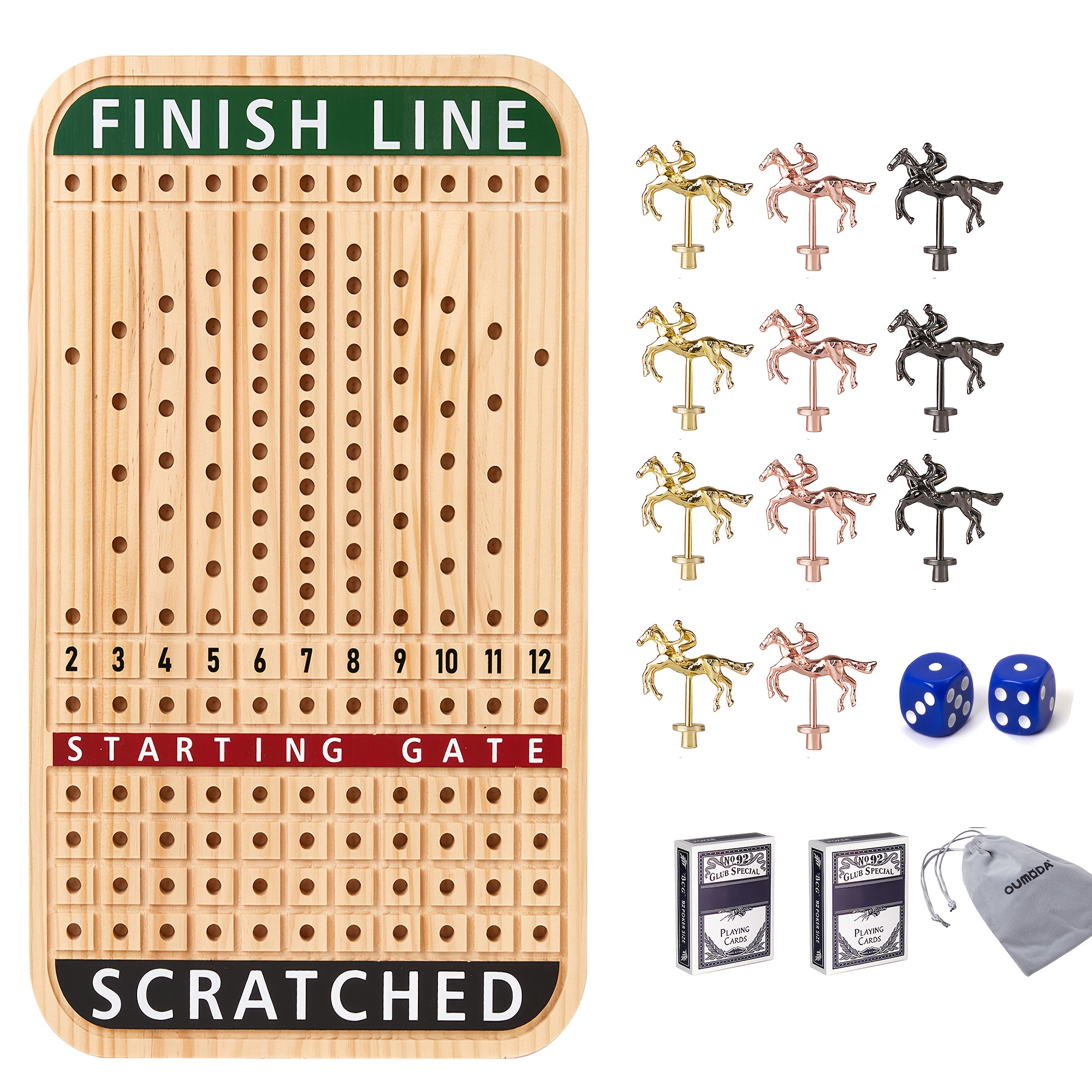 

Horse Race Board Game Set| Wooden Horse Racing Games|11 Metal Racehorses|2 Dice|2 | Wood Horses Track Riding Dice Games ( Included)