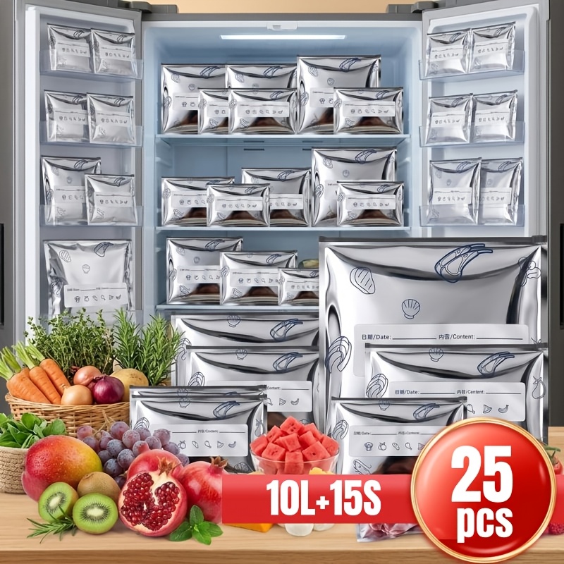 TEMU 25pcs Reusable Drawstring Refrigerator Storage Bags, , Affordable Set, Reusable Random Pattern Refrigerator Storage Bag Set, Kitchen Essential