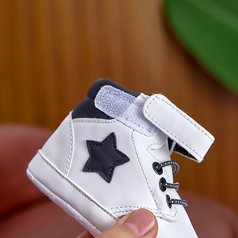 Infant Sports Sneakers, Casual Mid-Top PU Upper with Fabric Inner & Sole, Solid Color, Adjustable Closure, for Daily Wear, Spring/Fall Season, Suitable for Ages 0-1, Indoor Outdoor Sneakers | Midtop Sneakers | Pu Upper Sneakers, Baby Shoes