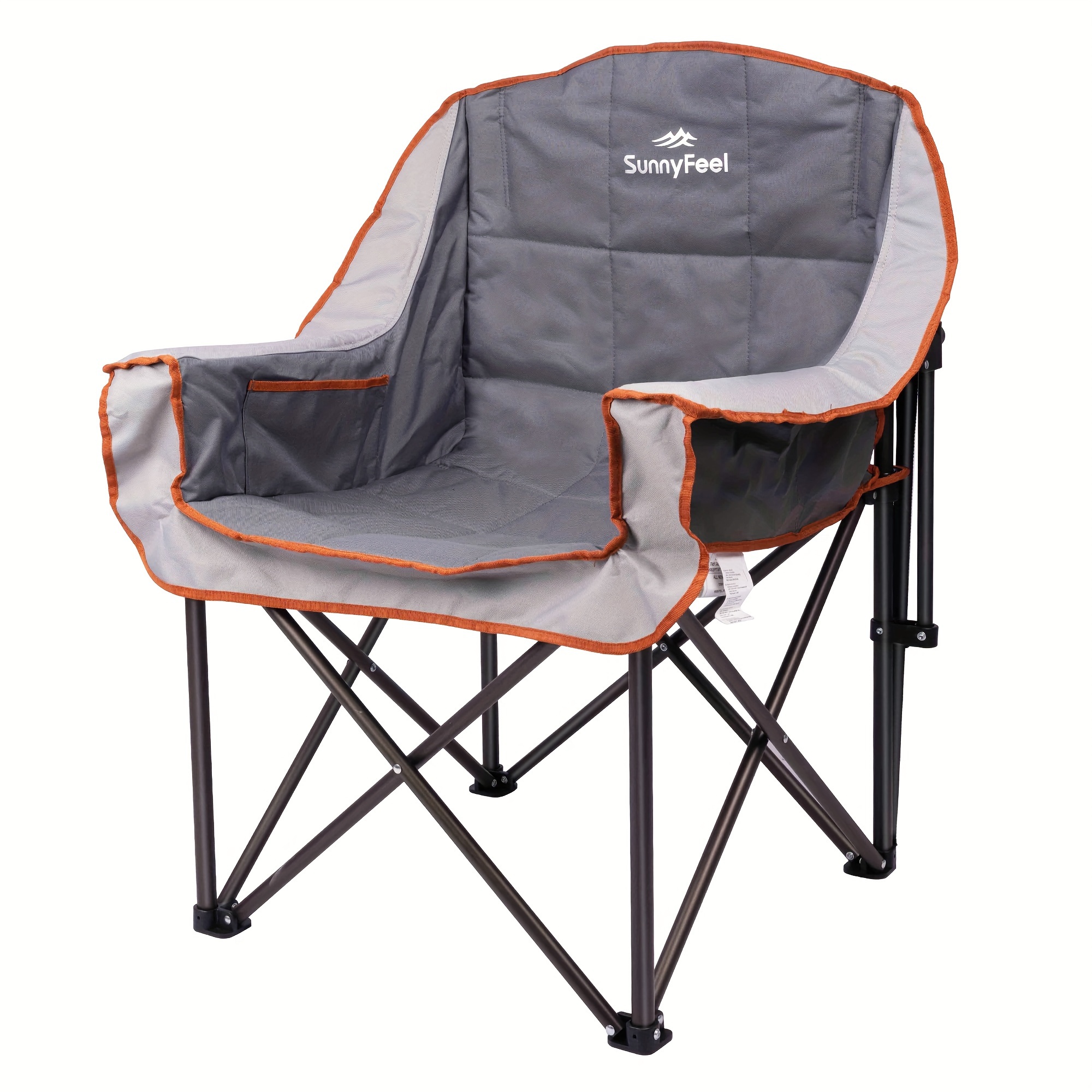 

1 Pack Grey Color Xl Oversized Folding Camping Chairs Heavy Duty Padded Outdoor Sofa Chair With Armrest Cup Holder And Carry Bag