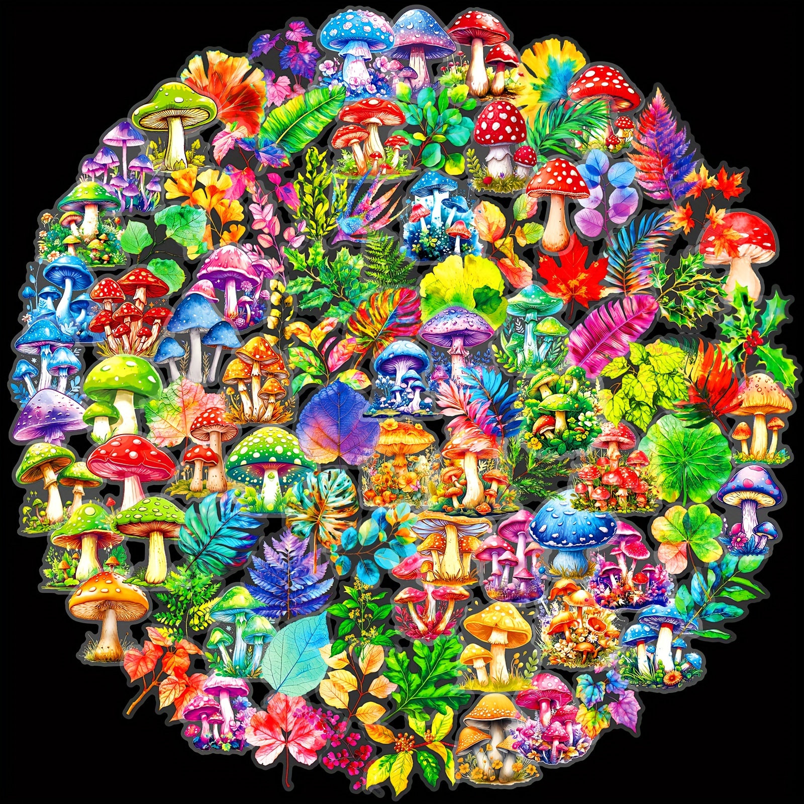 Image of 100 Sheets Of Mushroom Laser Stickers, Colorful Leaf Planner Decoration Stickers, Vintage Plant Laser Stickers