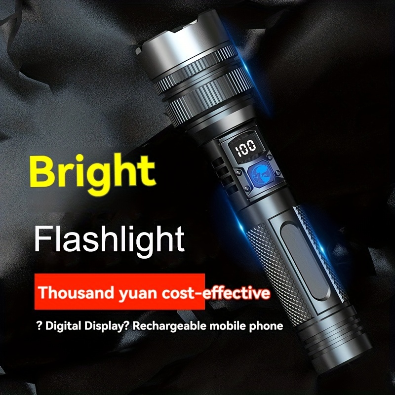 

Flashlight, Digital Display Aluminum Alloy Flashlight - Usb Rechargeable, For Outdoor Emergency Lighting