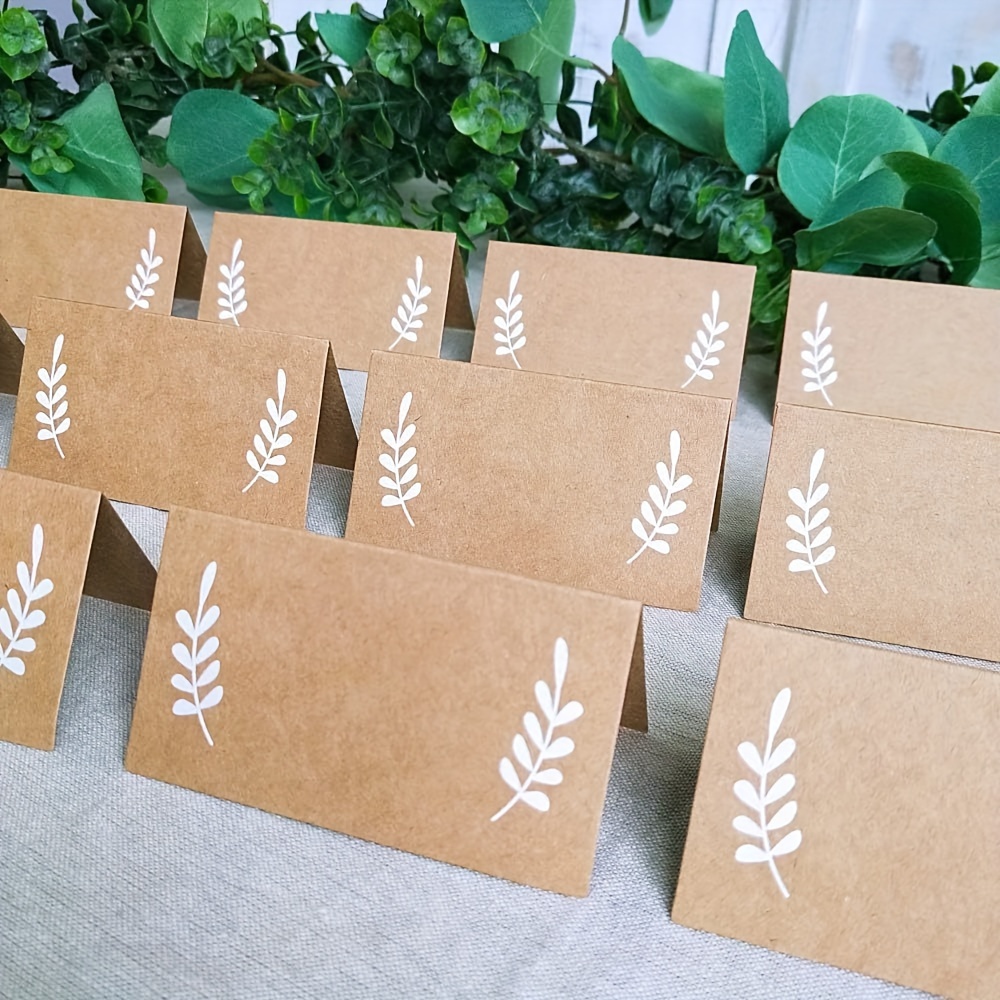 

20 Kraft Paper Table Name Cards With White Laurel Leaves - Perfect For Wedding, Engagement, Christmas, Birthday, Or Any Special Occasion