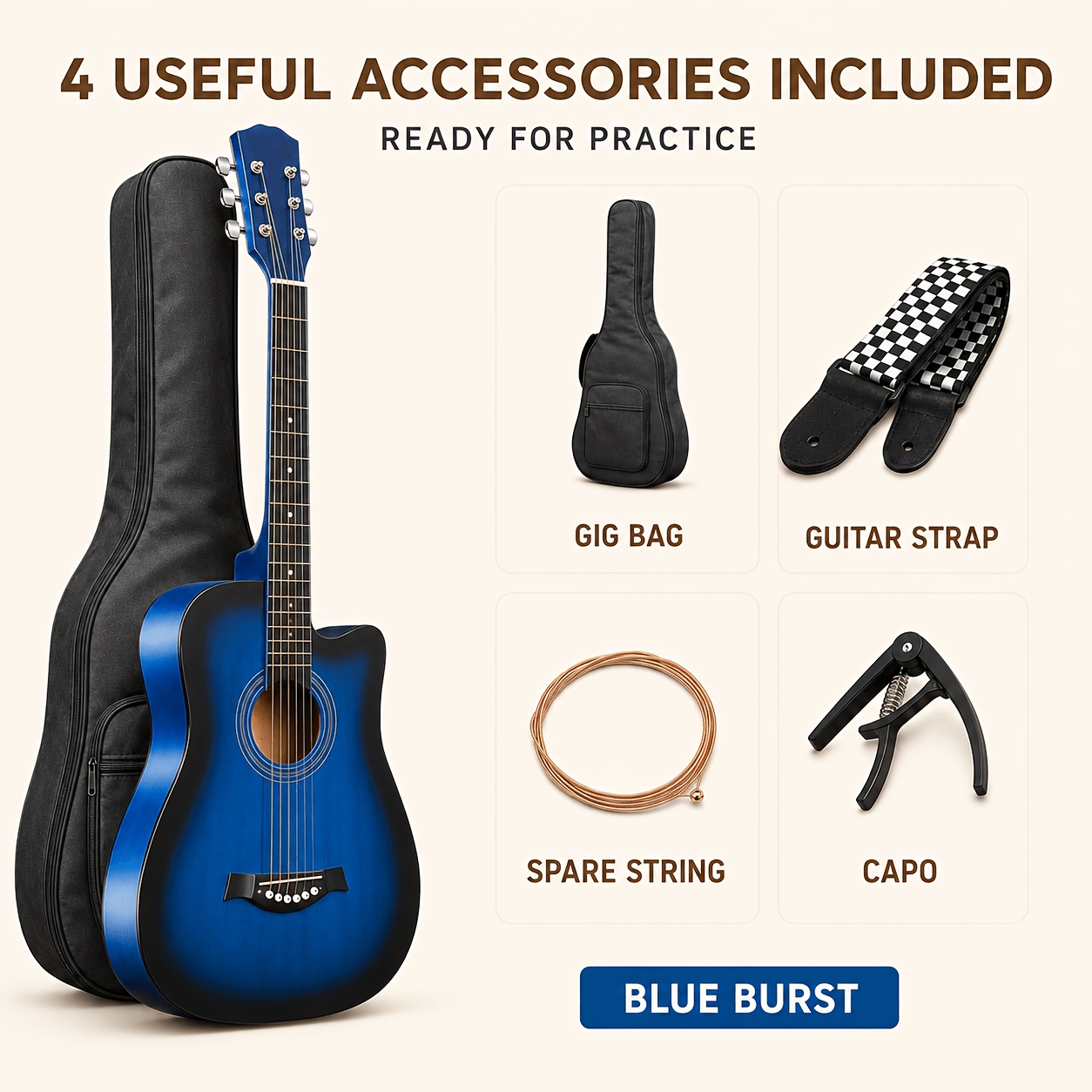 38 Inch Entry Cutaway Acoustic Guitar, User-Friendly Design for... product image 12