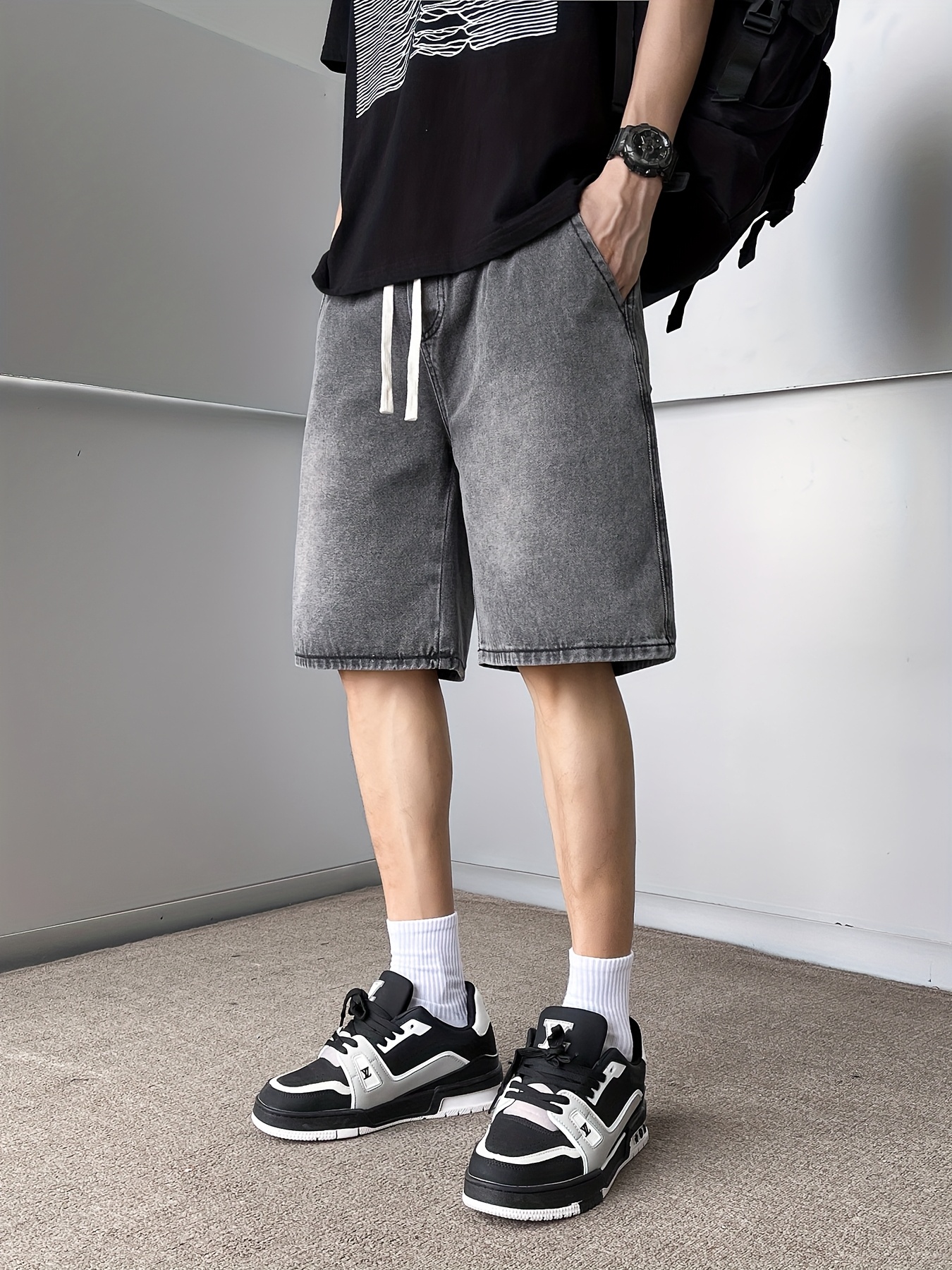 men's relaxed fit washed gray denim shorts casual summer Temu