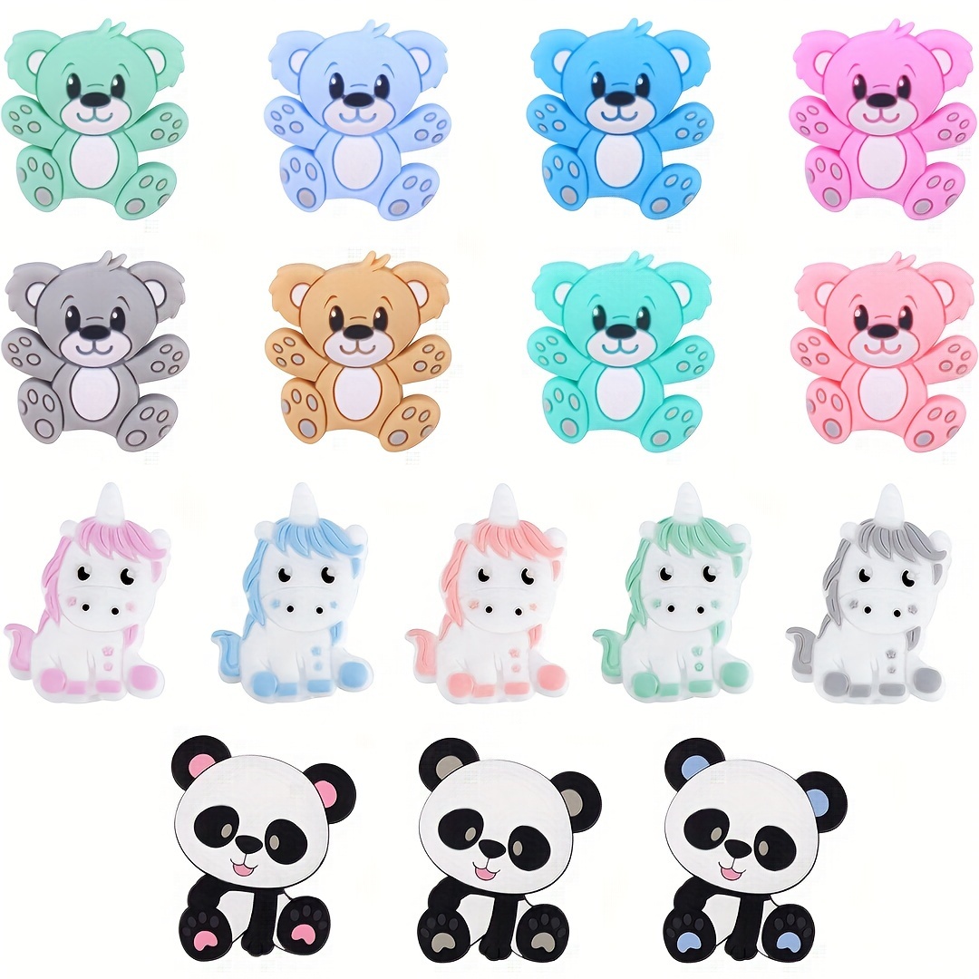

16pcs Cute Animal Silicone Beads Food Grade Material Focus Beads For Jewelry Making Diy Key Bag Car Chain Bracelet Necklace Creative Handmade Crafts