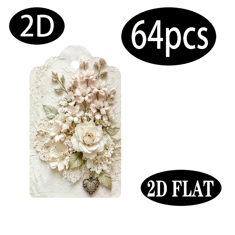 TEMU 2d Flat, 64pcs - Blush Floral Gift Tags With Hemp Rope - Suitable For Wedding Favors, Bridesmaid Gift Tags, Anniversary Tags - Retro Paper Tags