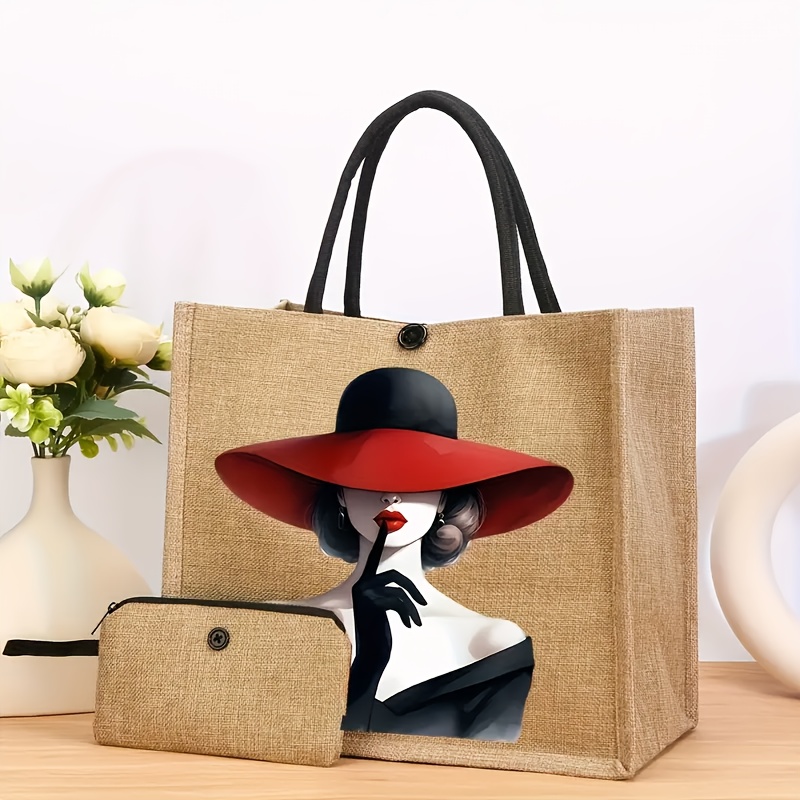 E-shop 2er-Pack Multifunktionale Alltags-Einkaufstaschen, Leicht zu Halten Tragetaschen-Set mit Schönheitsdruck für Outdoor-Reisen