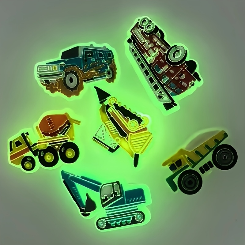 6/25pcs, Soft Plastic, Construction Vehicle Series Fluorescence Shoe Charms, Luminous Mixer Shoe Additions, Excavator Truck Shoe Decoration, Suitable For Sandal Garden Shoes
