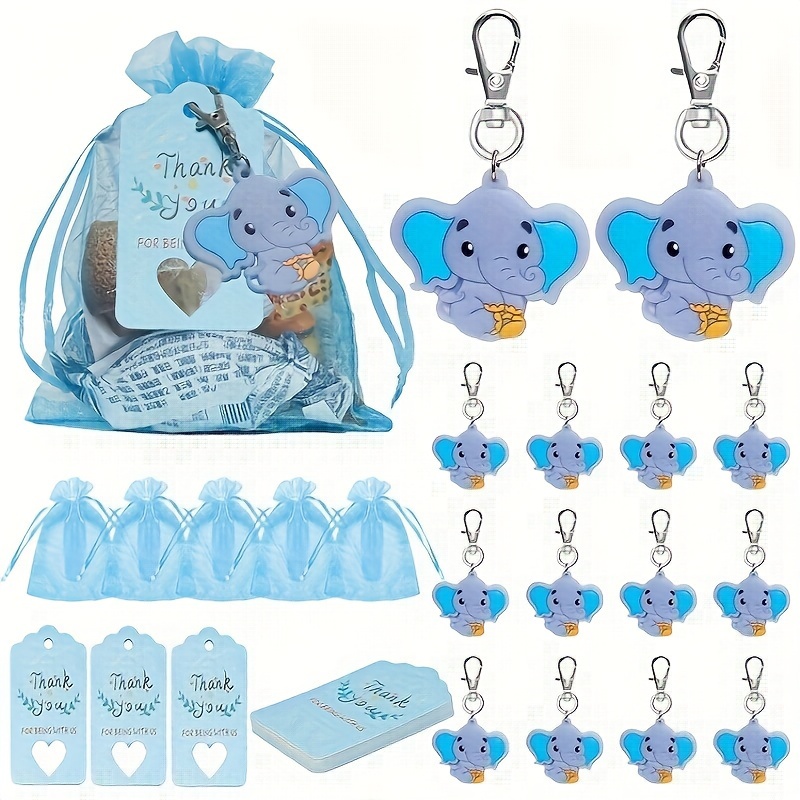 

30pcs (10pcs Card +10pcs Gauze Bag +10pcs Keychain) New Baby Shower Elephant Theme Baby Birthday Party Gifts