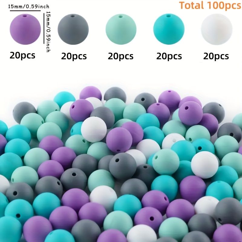 Image of 100 Silicone Beads, 5 9/12/15mm Round Loose Beads, Used For Jewelry Making, Keychains, Bracelets, Pen Decoration, Decorative Silicone Bead Set