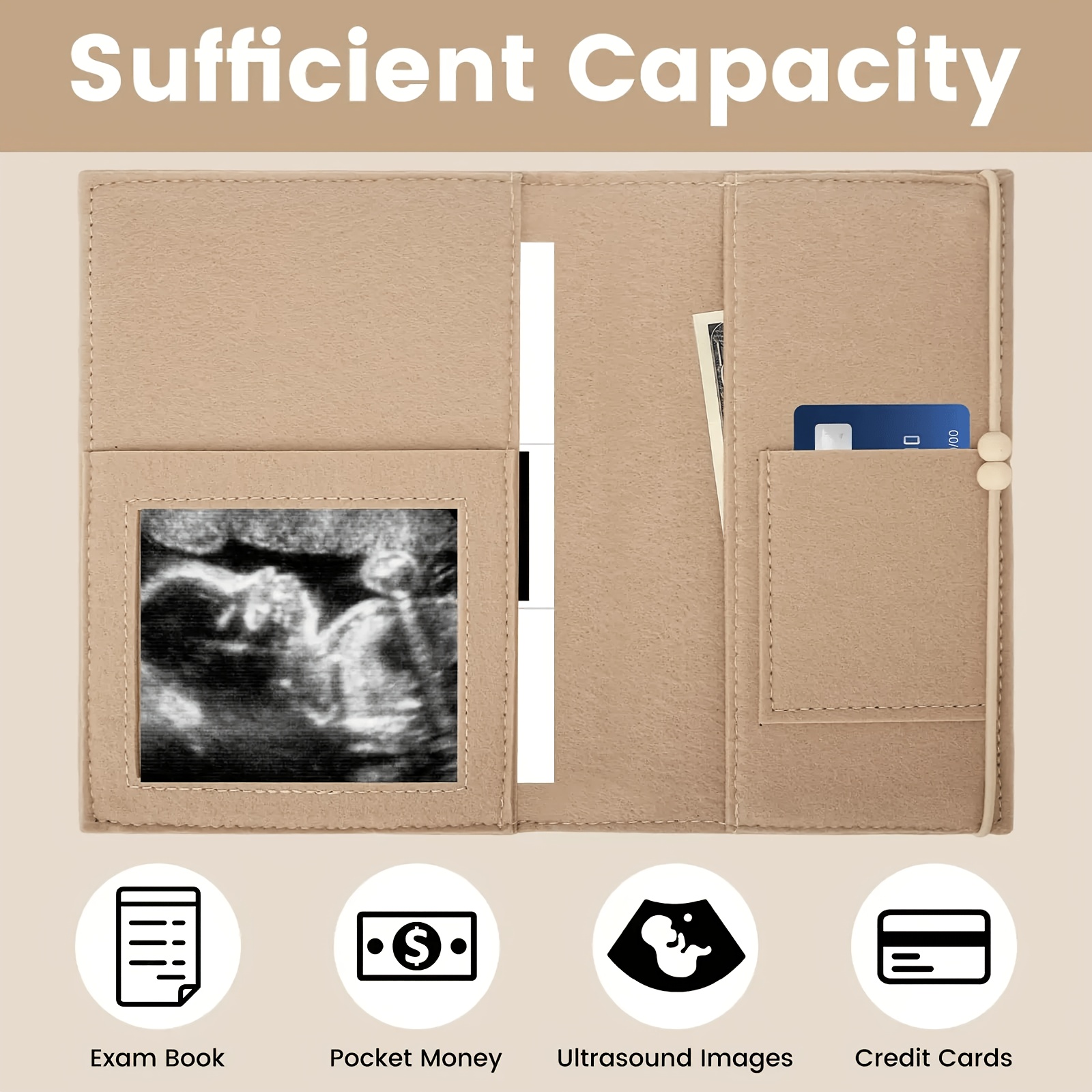 1pc Fleece Ultrasound Photo Wallet, Id Card Holder Wallet - Lightweight Drawstring Pouch With Lanyard, Cute Pregnant Women & , Beige Organizer Records, Birth Certificates, Daily