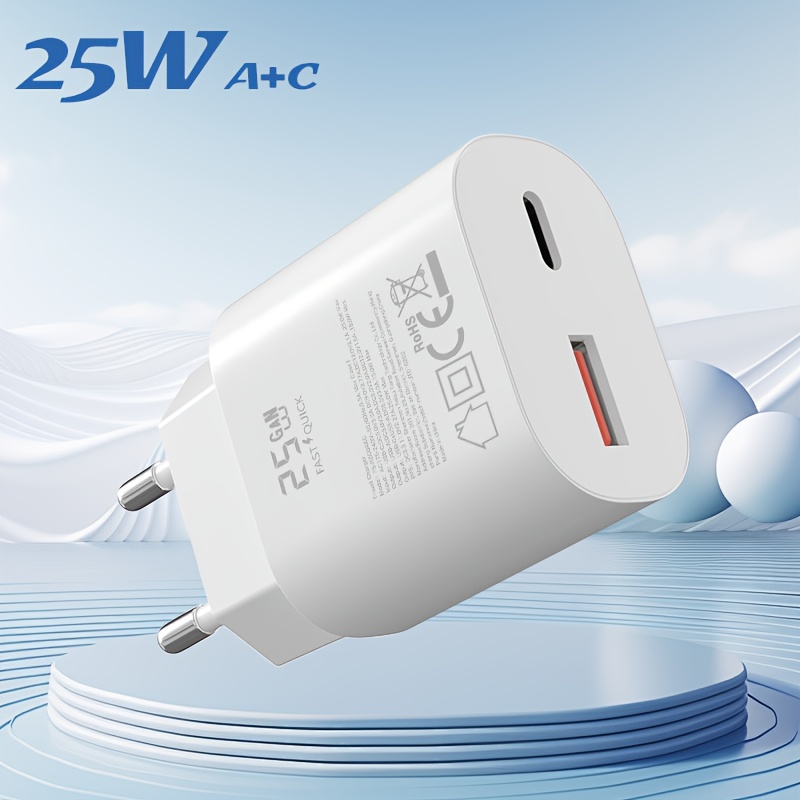 Image of 25w Dual-port Usb A + Type C Pd Fast Charger, Dual-port Design For Charging, Compact Size, Suitable For , S24+,, S23+,,, Compatible With Iphone Air/17/17 Pro/17 Pro Max/16/16 Pro/16 Pro Max