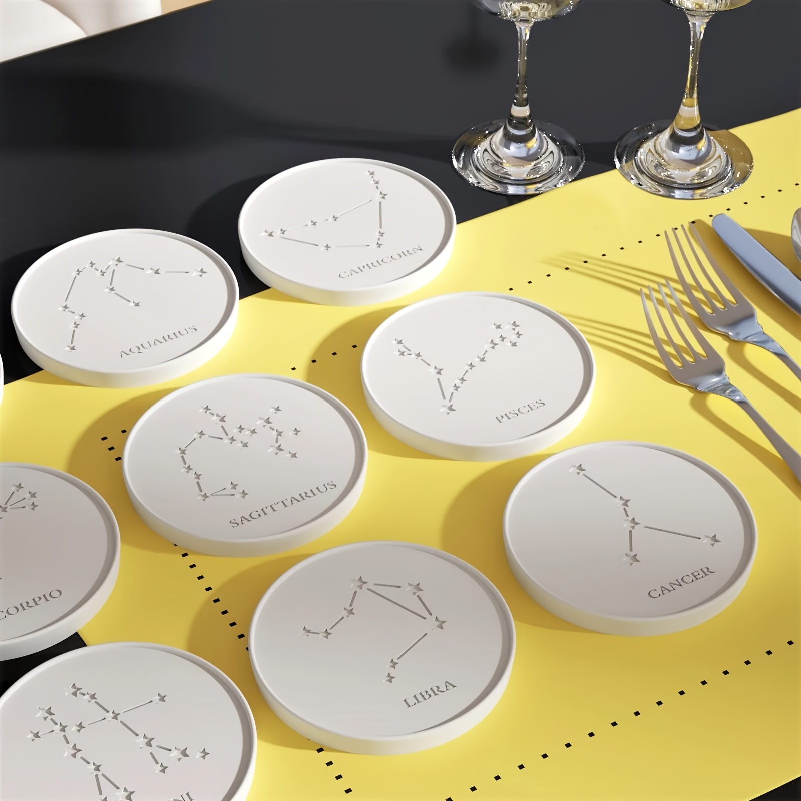 

13 Pcs Zodiac Sign Coaster Mold Set, Silicone Resin Epoxy Molds With Constellations, Round Concrete Coaster Casting For Diy Jewelry Making, Home Crafts & Decor