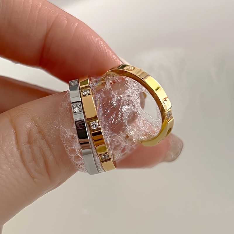 TEMU 3 piezas de juego de anillos de acero inoxidable de moda, regalo de joyería de anillo de y boda lavable, adecuado para uso y niñas.
